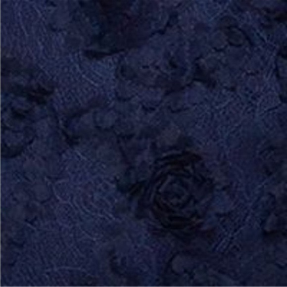 XSCAPE 3D Floral Lace Off-The-Shoulder Dress Navy Blue Faux Wrap Size 10 - Picture 8 of 11